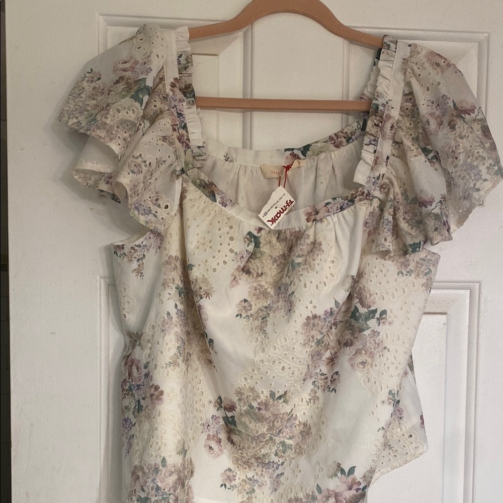 J. Crew , Anthropologie, Solitaire Cream Ruffled Cap Sleeve Blouse